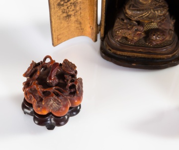 Japanese Shrine, Netsuke Boar and Gourd Shaped  Snuff Bottle