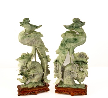 Pair of Jade Birds in Foliage