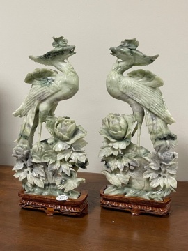 Pair of Jade Birds in Foliage