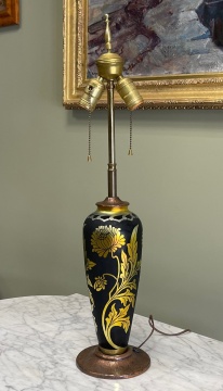 Steuben Gold Aurene Cut to Black Lamp Base