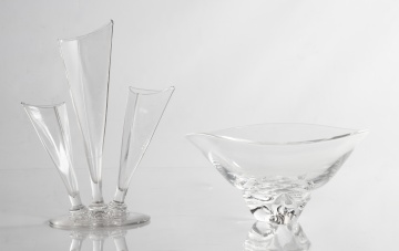 Steuben Bowl and Three Prong Vase