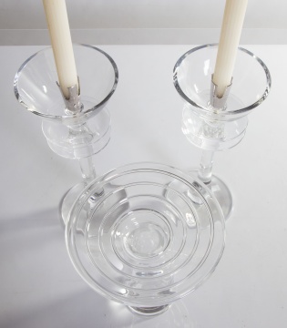 (3) Steuben Candlesticks & Centerpiece