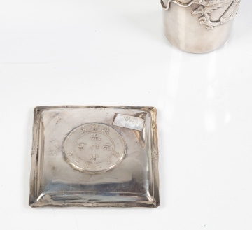 Chinese Export Tray w/ Coin Insert & Dragon Cup