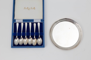 Georg Jensen Sterling Silver Tray & Six English  Sterling Silver Demitasse Spoons