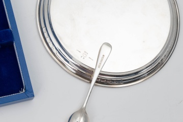 Georg Jensen Sterling Silver Tray & Six English  Sterling Silver Demitasse Spoons