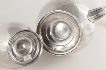 J & I Cox Coin Sliver Tea Pot and Creamer
