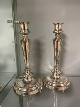 Matthew Boulton Sheffield Plate Candlesticks & Tiffany & Co. Dresser Set
