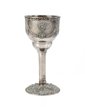 Judaica Sterling Silver Chalice with Turquoise  Inlay