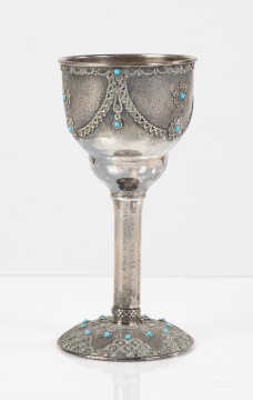 Judaica Sterling Silver Chalice with Turquoise  Inlay