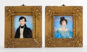Pair of American Portrait Miniatures, attributed  to George Harvey