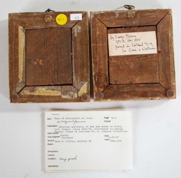 Pair of American Portrait Miniatures, attributed  to George Harvey