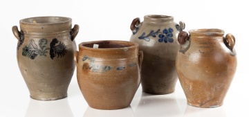 (4) Early NY Stoneware Handled Pots