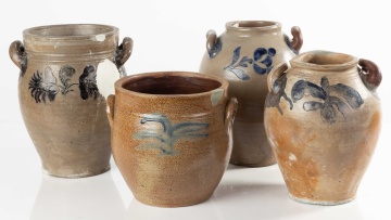 (4) Early NY Stoneware Handled Pots
