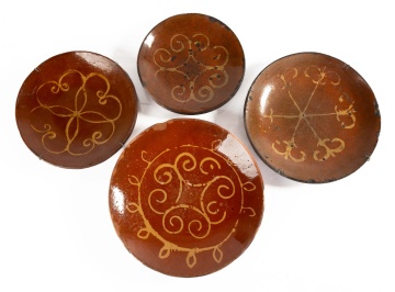 (4) Decorated Redware Plates