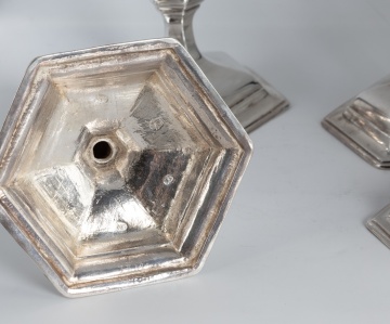 (4) George I Silver Hexagonal Taper Stick Candlesticks, Mark of James Seabrook, London, 1716