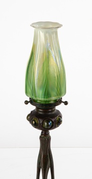 Tiffany Studios Jeweled Candlestick with Pulled Feather Shade