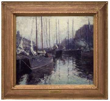 Wilson Henry Irvine (American, 1869-1936), "Long Wharf and Tea Wharf, Boston Harbor"