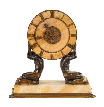 E. F. Caldwell Sienna Marble Figural Mantel Clock