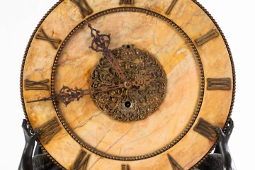 E. F. Caldwell Sienna Marble Figural Mantel Clock