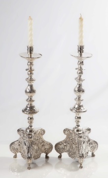 Pair of Large Early Spanish or Italian Altar Candlesticks