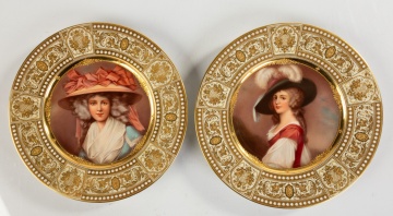 (10) Berlin K.P.M. Porcelain Jeweled Ivory-Ground Portrait Plates
