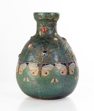 Large Alfred Stellmacher Amphora Jeweled Moth / Butterfly Semiramis Vase
