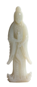 Early Chinese White Jade Standing Statuette of Quanyin