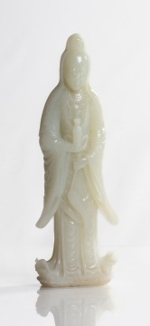 Early Chinese White Jade Standing Statuette of Quanyin