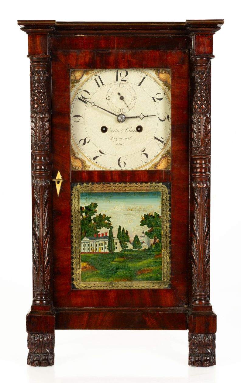 Curtiss & Clark Miniature Carved Empire Shelf Clock | Cottone Auctions