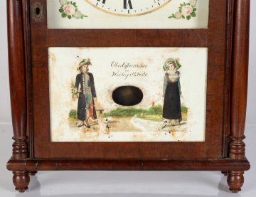 Rare Pennsylvania Pillar and Scroll Clock with Bride's Tablet