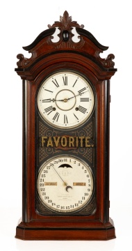 Favorite Clock Company Ithaca Model 4 1/2 Double Dial Calendar Clock