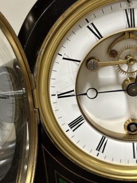 19th Century Year-going Black Slate & Malachite Mantel Clock