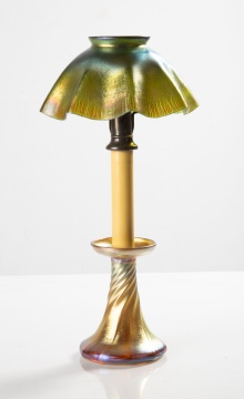 Tiffany Favrile Blue & Gold Candle Lamp