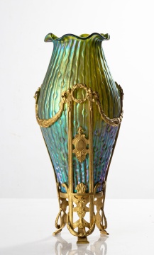 Wilhelm Kralik Art Nouveau Iridescent Urchin Vase with Gilt Mounts