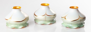 Three Quezal Aurene on Calcite Pulled Feather Shades