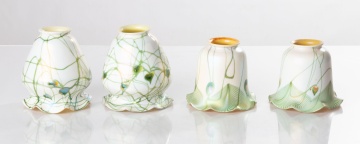 Two Heart & Vine and Two Pulled Feather and Vine Art Glass Shades