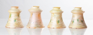 Four Lustre Aurene on Calcite Threaded Leaf Art Glass Shades