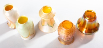 Five Decorated Art Glass Shades