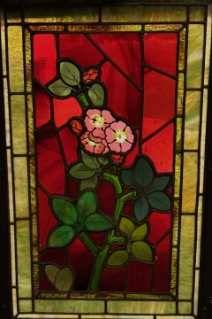 (2) Leaded Glass Red Poppy Cased Windows