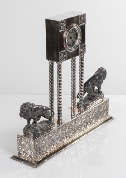 Austrian Secessionist Silver Plated Mantel Clock
