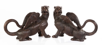 Pair of Spanish Late 19th Century Carved Wood Griffins