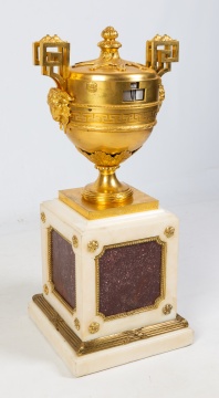 Louis XV Ormolu, Marble and Poryphyry, Pendule a Cercels Tournants Clock
