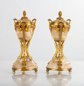(2) French Gilt Bronze Mounted Marble Brule Parfum
