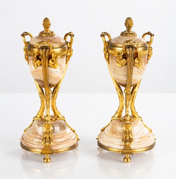 (2) French Gilt Bronze Mounted Marble Brule Parfum