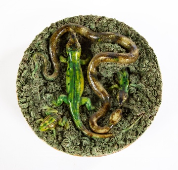 19th Century Majolica Palissy Snake and Lizard Wall Platter