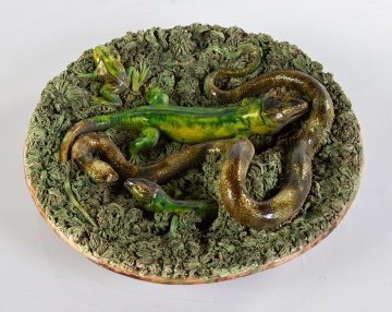 19th Century Majolica Palissy Snake and Lizard Wall Platter