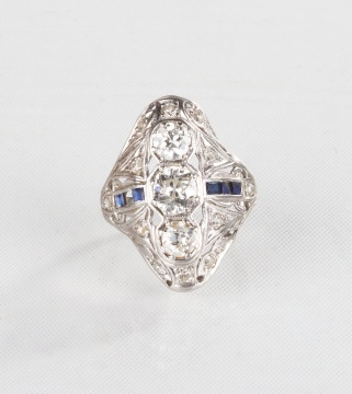 Ladies Edwardian / Art Deco Diamond and Sapphire Ring