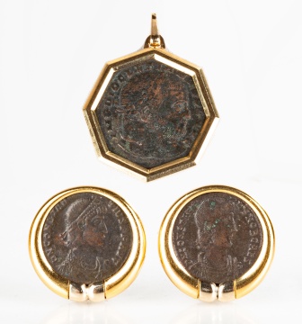 Ladies Italian Vesco Coin Gold Earrings and Pendant