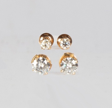 Two Pairs of Ladies Diamond Stud Earrings