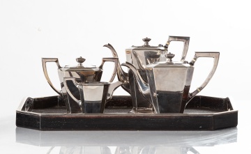 K. Uyeda Japanese Art Deco Sterling Silver Coffee and Tea Service